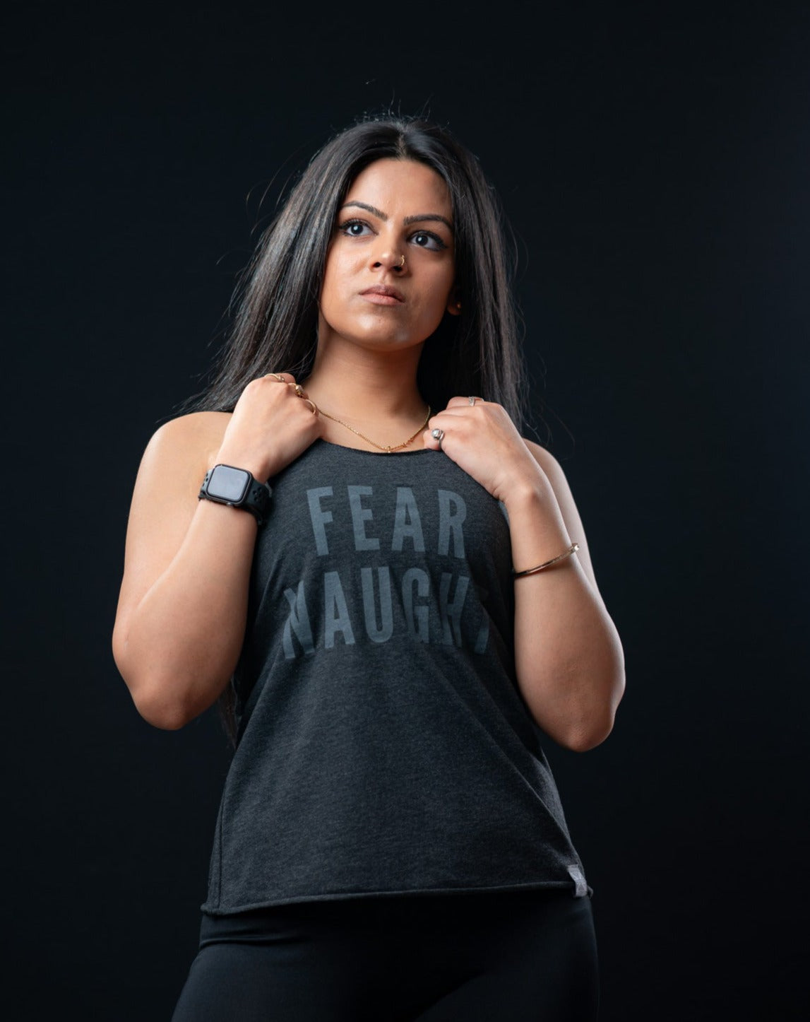 Fear Naught Ladies ‘Racer Back’ Vest Top Charcoal-Black