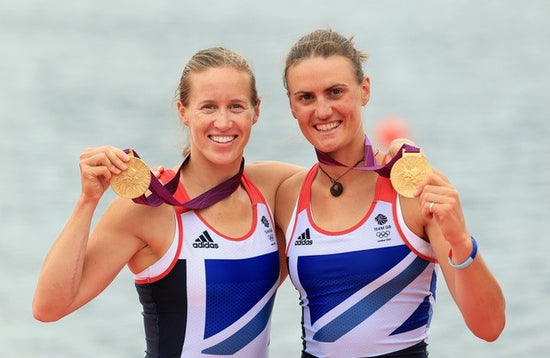 Major Heather Stanning OBE double Olympic rowing champion with her partner Helen Glover at the London Olympics 2012