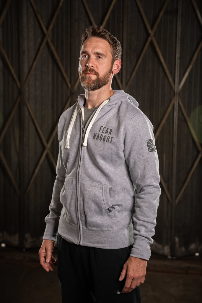 Fear Naught Zipped Hoodie in Grey